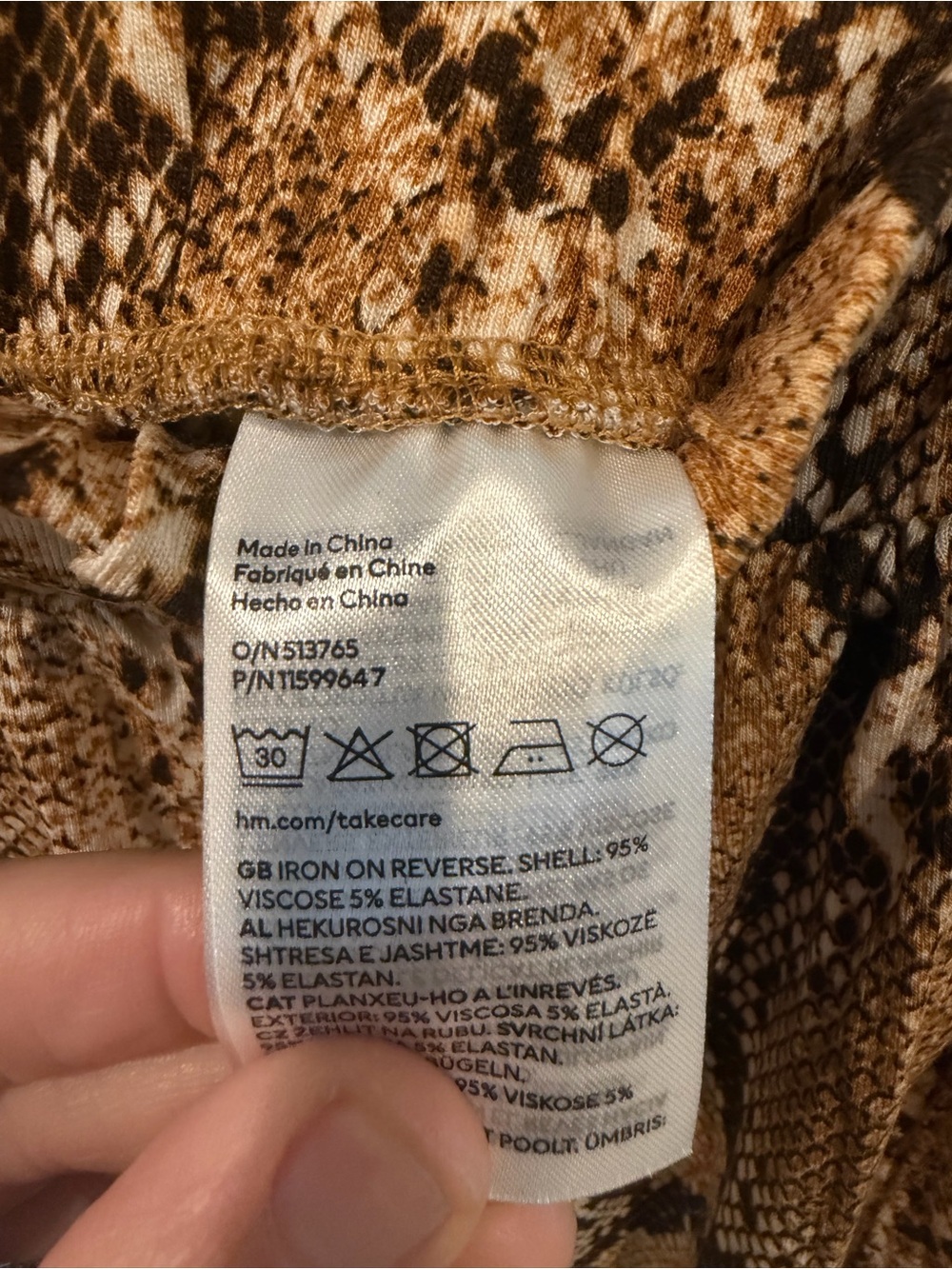 H&M Brown Tan Snake-Print Wide Leg Pants - Picture 3 of 3